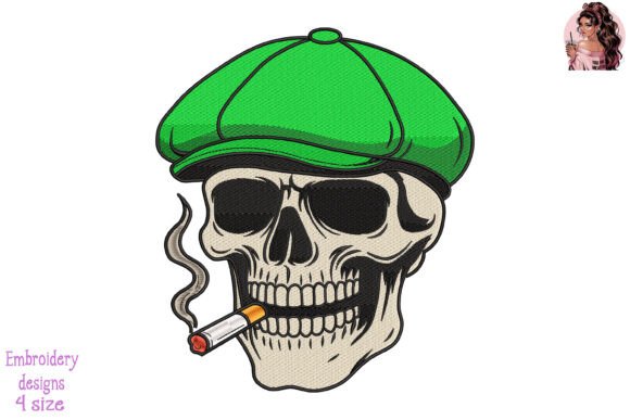 Skull in Green Newsboy Cap Embroidery Review